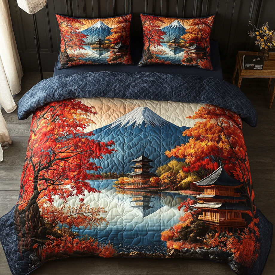 Zen Mountain Peace 3-Piece Quilted Bedding Set Comforter Cover Bedding Set Soft Duvet Cover Set Cozy Bedding Set Comforter Sets