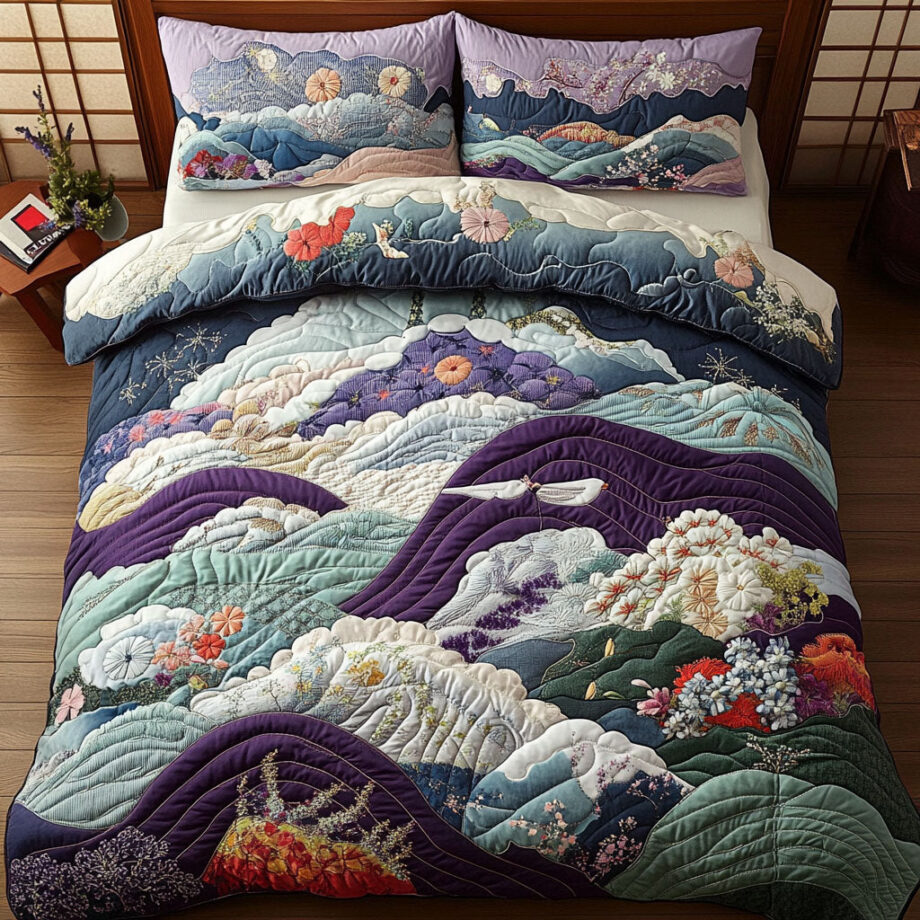 Zen Garden Flow 3-Piece Quilted Bedding Set Comforter Cover Bedding Set Soft Duvet Cover Set Cozy Bedding Set Comforter Sets