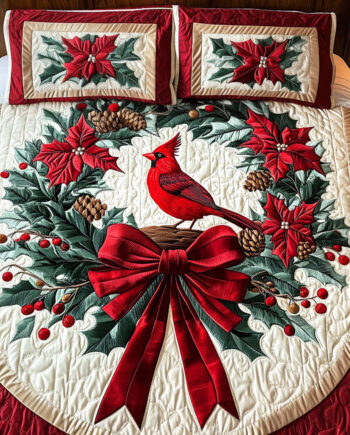 Yuletide Journey 3-Piece Quilted Bedding Set Comforter Cover Bedding Set Soft Duvet Cover Set Cozy Bedding Set Comforter Sets