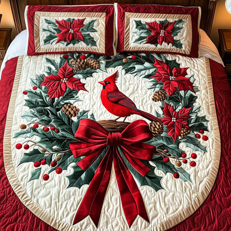 Yuletide Journey 3-Piece Quilted Bedding Set Comforter Cover Bedding Set Soft Duvet Cover Set Cozy Bedding Set Comforter Sets