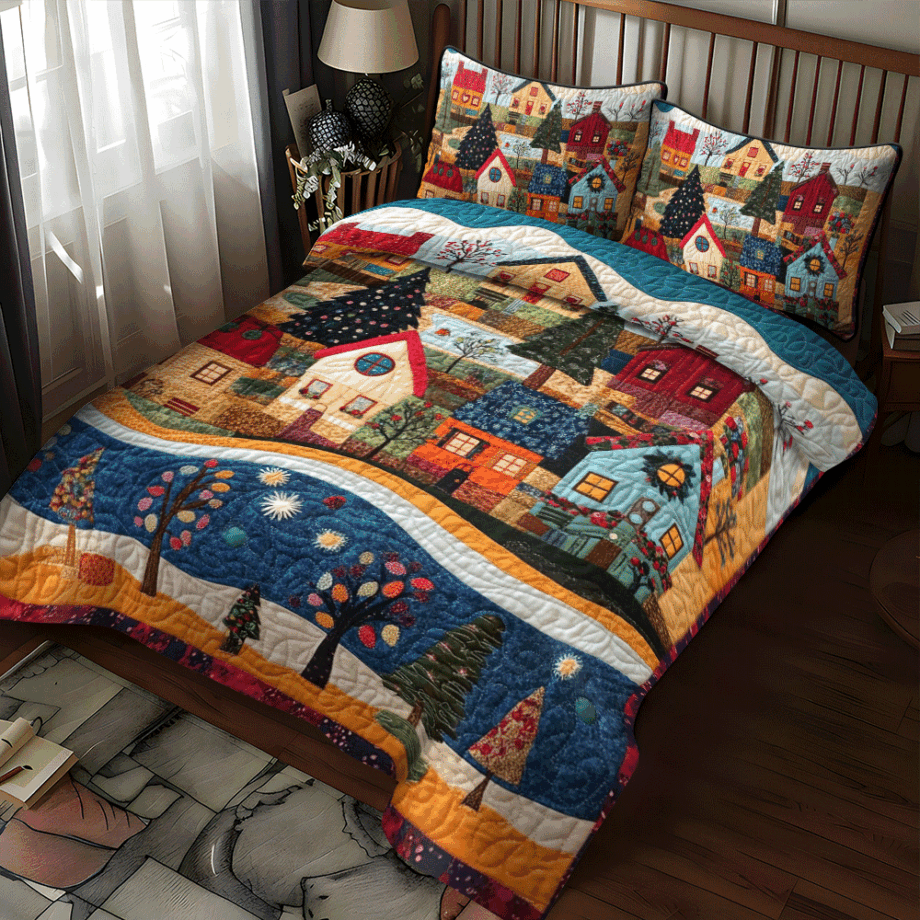 Yuletide Warmth 3-Piece Quilted Bedding Set Comforter Cover Bedding Set Soft Duvet Cover Set Cozy Bedding Set Comforter Sets