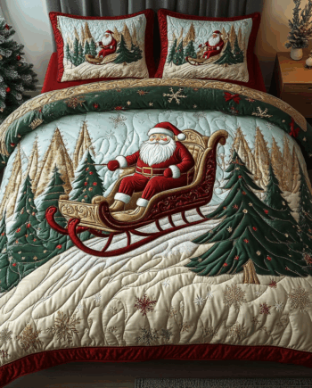 Yuletide Spirit 3-Piece Quilted Bedding Set Comforter Cover Bedding Set Soft Duvet Cover Set Cozy Bedding Set Comforter Sets