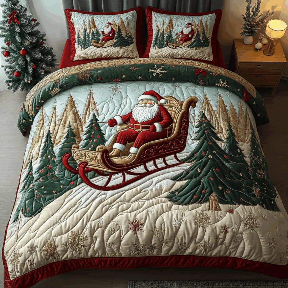 Yuletide Spirit 3-Piece Quilted Bedding Set Comforter Cover Bedding Set Soft Duvet Cover Set Cozy Bedding Set Comforter Sets