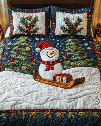Yuletide Snowman 3-Piece Quilted Bedding Set Comforter Cover Bedding Set Soft Duvet Cover Set Cozy Bedding Set Comforter Sets