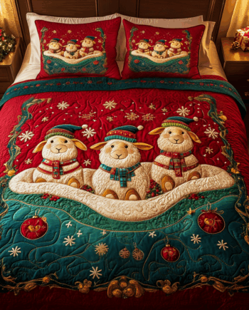 Yuletide Sheeps 3-Piece Quilted Bedding Set Comforter Cover Bedding Set Soft Duvet Cover Set Cozy Bedding Set Comforter Sets