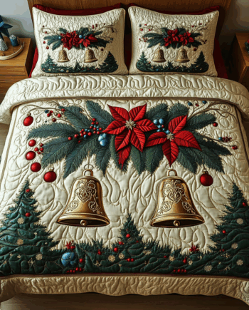 Yuletide Ring 3-Piece Quilted Bedding Set Comforter Cover Bedding Set Soft Duvet Cover Set Cozy Bedding Set Comforter Sets