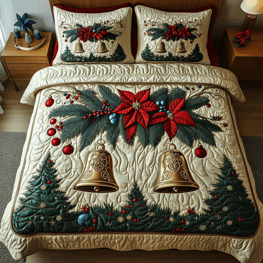Yuletide Ring 3-Piece Quilted Bedding Set Comforter Cover Bedding Set Soft Duvet Cover Set Cozy Bedding Set Comforter Sets