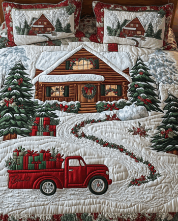 Yuletide Path 3-Piece Quilted Bedding Set Comforter Cover Bedding Set Soft Duvet Cover Set Cozy Bedding Set Comforter Sets
