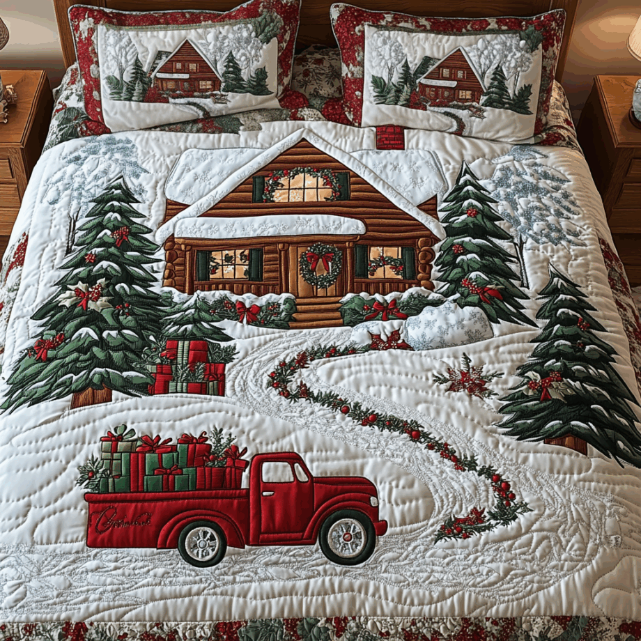 Yuletide Path 3-Piece Quilted Bedding Set Comforter Cover Bedding Set Soft Duvet Cover Set Cozy Bedding Set Comforter Sets