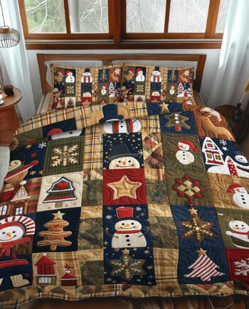 Yuletide Patchwork 3-Piece Quilted Bedding Set Comforter Cover Bedding Set Soft Duvet Cover Set Cozy Bedding Set Comforter Sets