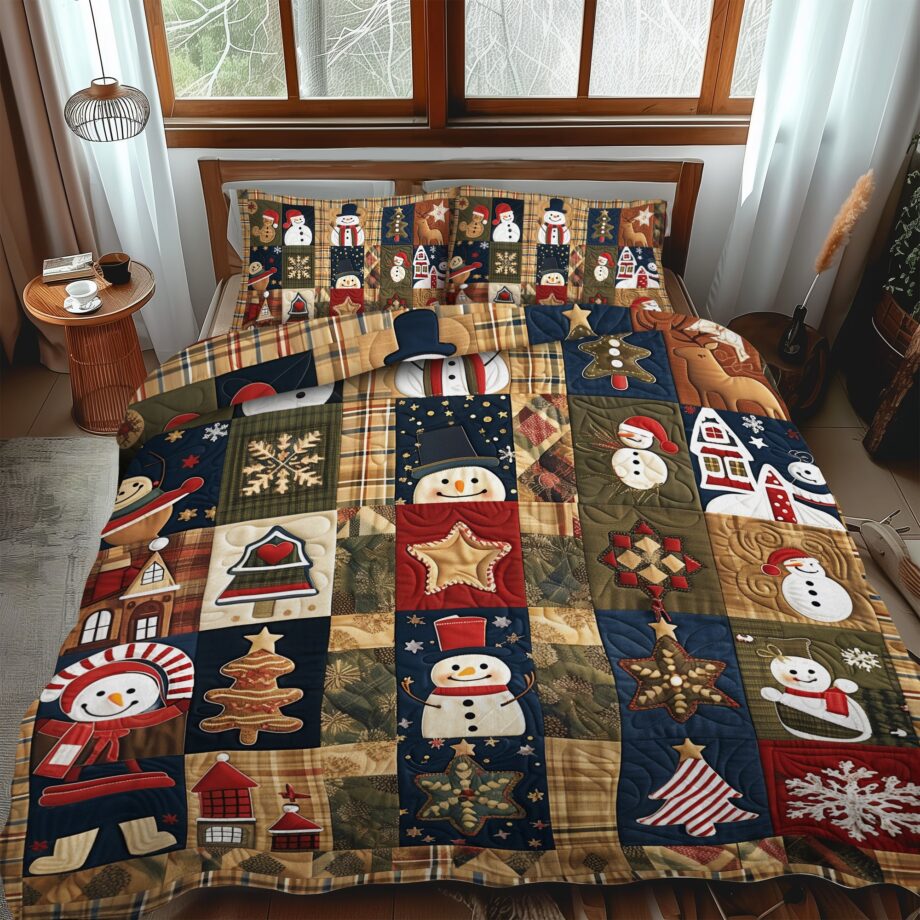 Yuletide Patchwork 3-Piece Quilted Bedding Set Comforter Cover Bedding Set Soft Duvet Cover Set Cozy Bedding Set Comforter Sets